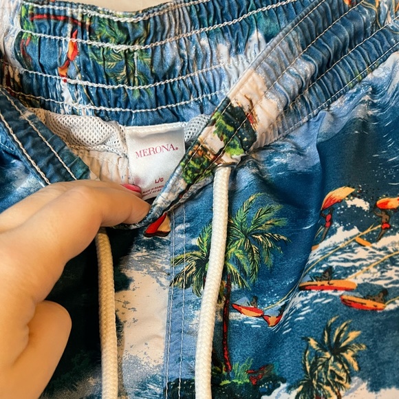 Merona Beach Palm tree Swim Trunks Large - Picture 3 of 4